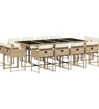 13-tlg. Garten-Essgruppe mit Kissen Beige Poly Rattan