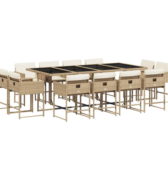 13-tlg. Garten-Essgruppe mit Kissen Beige Poly Rattan