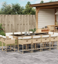 13-tlg. Garten-Essgruppe mit Kissen Beige Poly Rattan