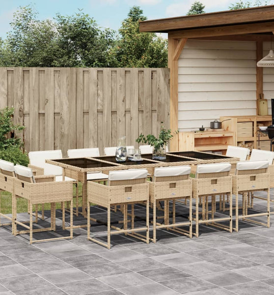 13-tlg. Garten-Essgruppe mit Kissen Beige Poly Rattan