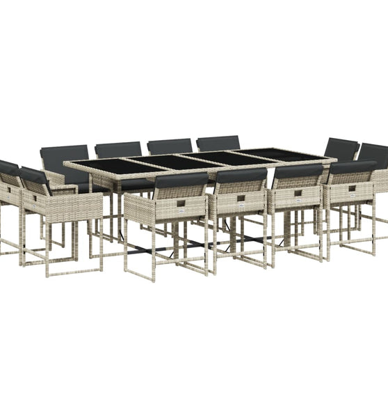 13-tlg. Garten-Essgruppe mit Kissen Hellgrau Poly Rattan