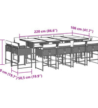 13-tlg. Garten-Essgruppe mit Kissen Hellgrau Poly Rattan