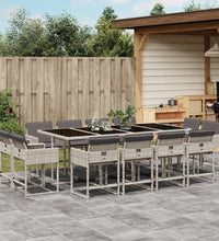 13-tlg. Garten-Essgruppe mit Kissen Hellgrau Poly Rattan