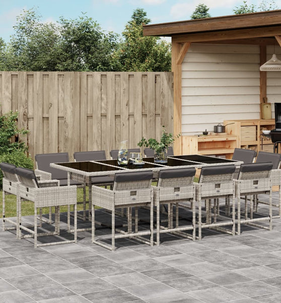 13-tlg. Garten-Essgruppe mit Kissen Hellgrau Poly Rattan