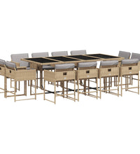 13-tlg. Garten-Essgruppe mit Kissen Beigemischung Poly Rattan