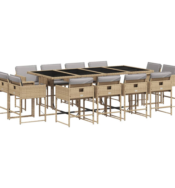 13-tlg. Garten-Essgruppe mit Kissen Beigemischung Poly Rattan