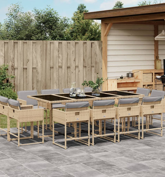 13-tlg. Garten-Essgruppe mit Kissen Beigemischung Poly Rattan