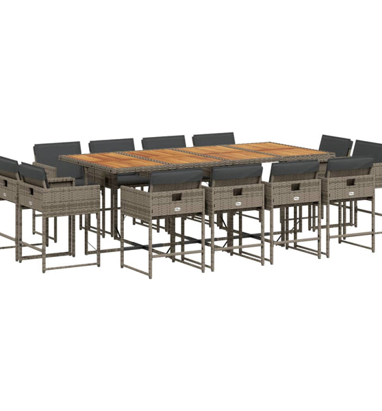 13-tlg. Garten-Essgruppe mit Kissen Grau Poly Rattan