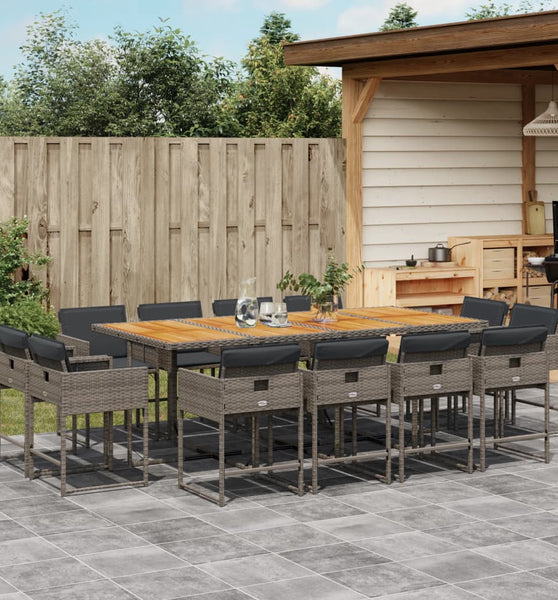 13-tlg. Garten-Essgruppe mit Kissen Grau Poly Rattan