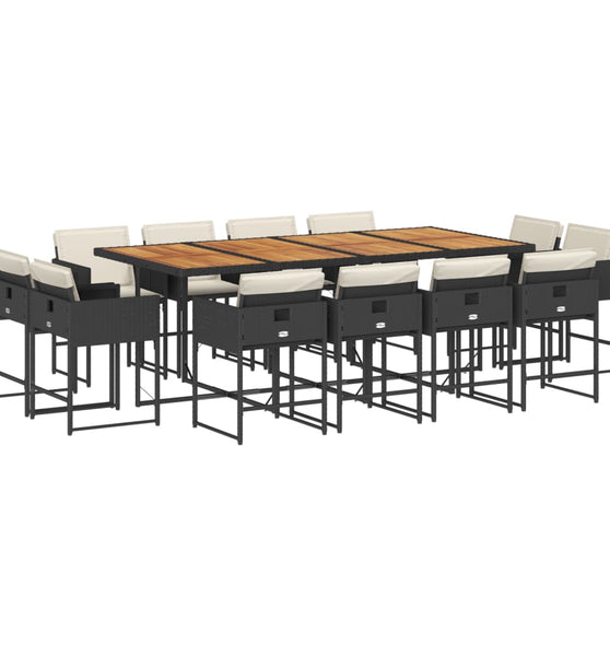 13-tlg. Garten-Essgruppe mit Kissen Schwarz Poly Rattan