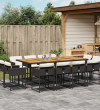 13-tlg. Garten-Essgruppe mit Kissen Schwarz Poly Rattan
