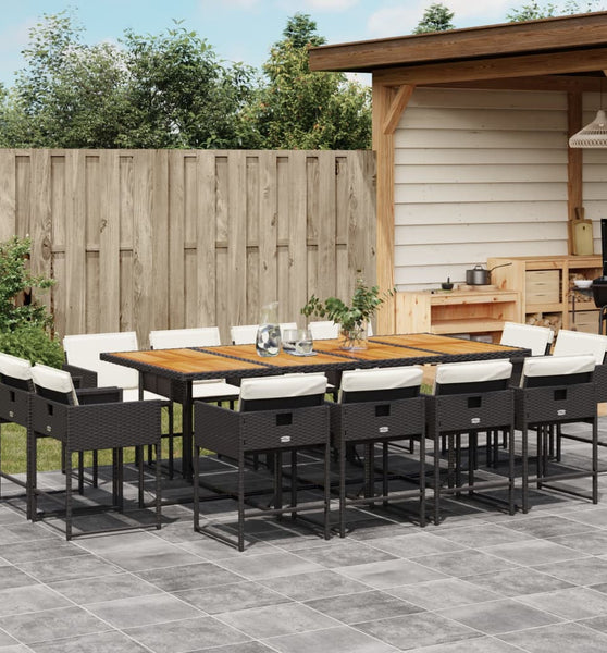 13-tlg. Garten-Essgruppe mit Kissen Schwarz Poly Rattan