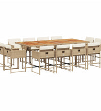 13-tlg. Garten-Essgruppe mit Kissen Beige Poly Rattan