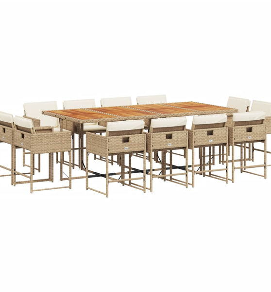 13-tlg. Garten-Essgruppe mit Kissen Beige Poly Rattan