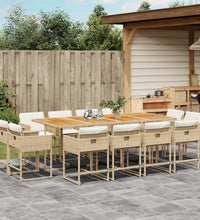 13-tlg. Garten-Essgruppe mit Kissen Beige Poly Rattan