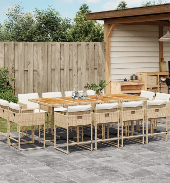 13-tlg. Garten-Essgruppe mit Kissen Beige Poly Rattan