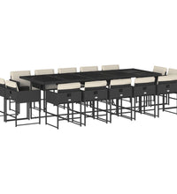15-tlg. Garten-Essgruppe mit Kissen Schwarz Poly Rattan