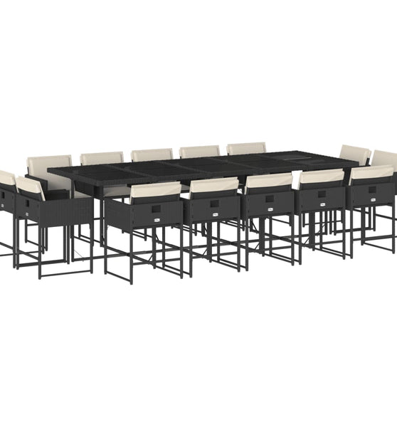 15-tlg. Garten-Essgruppe mit Kissen Schwarz Poly Rattan