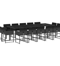 15-tlg. Garten-Essgruppe mit Kissen Schwarz Poly Rattan