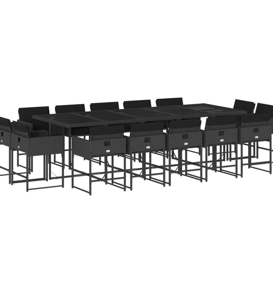 15-tlg. Garten-Essgruppe mit Kissen Schwarz Poly Rattan