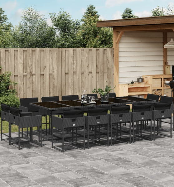 15-tlg. Garten-Essgruppe mit Kissen Schwarz Poly Rattan