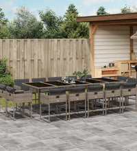 15-tlg. Garten-Essgruppe mit Kissen Grau Poly Rattan