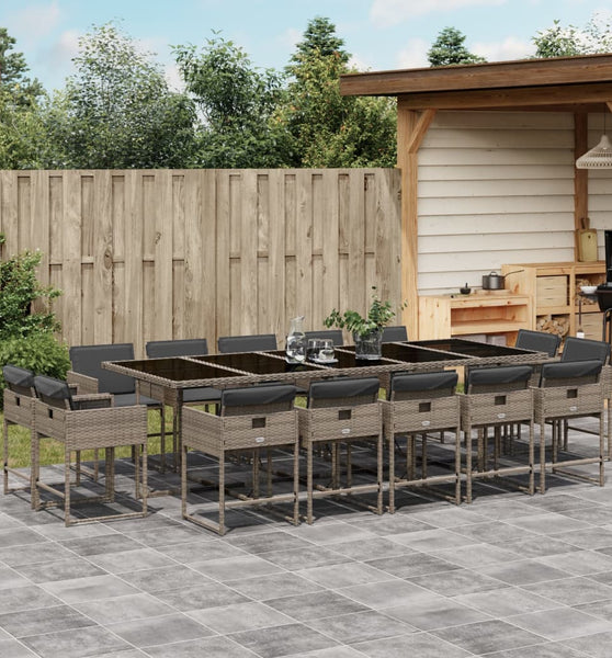 15-tlg. Garten-Essgruppe mit Kissen Grau Poly Rattan