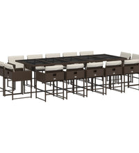 15-tlg. Garten-Essgruppe mit Kissen Braun Poly Rattan