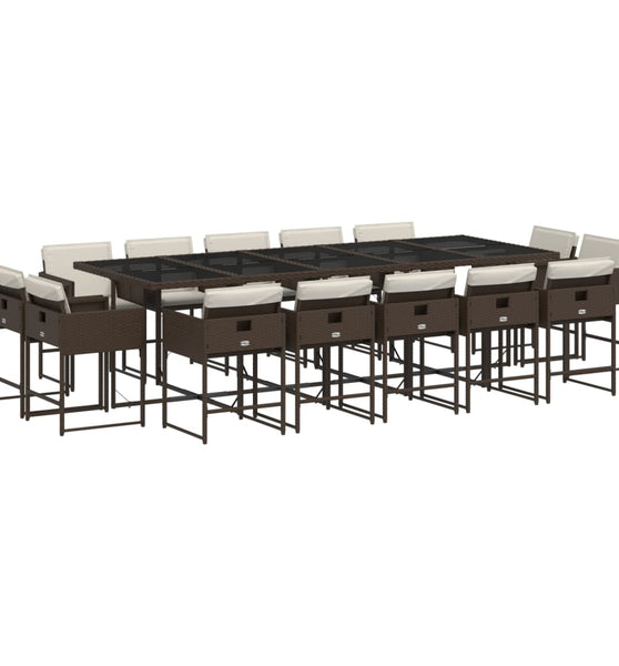15-tlg. Garten-Essgruppe mit Kissen Braun Poly Rattan