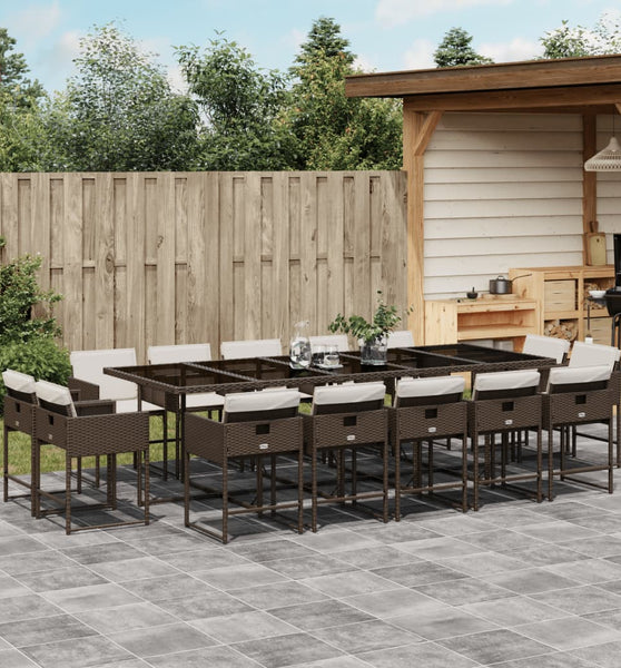 15-tlg. Garten-Essgruppe mit Kissen Braun Poly Rattan