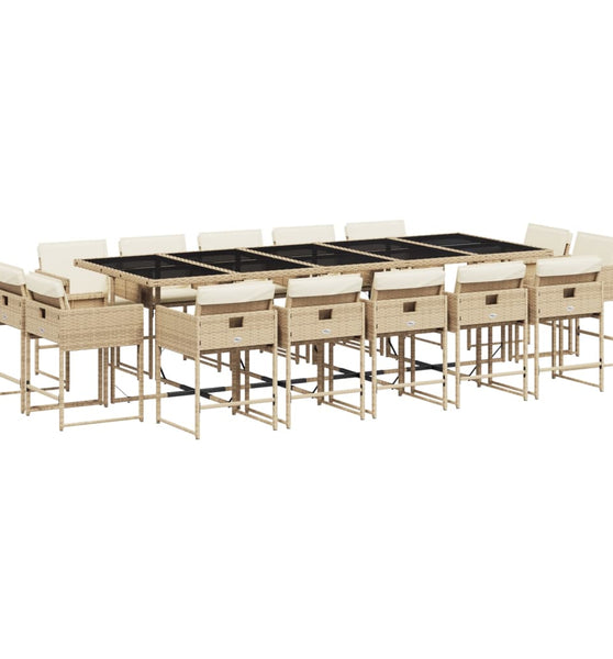 15-tlg. Garten-Essgruppe mit Kissen Beige Poly Rattan