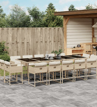 15-tlg. Garten-Essgruppe mit Kissen Beige Poly Rattan