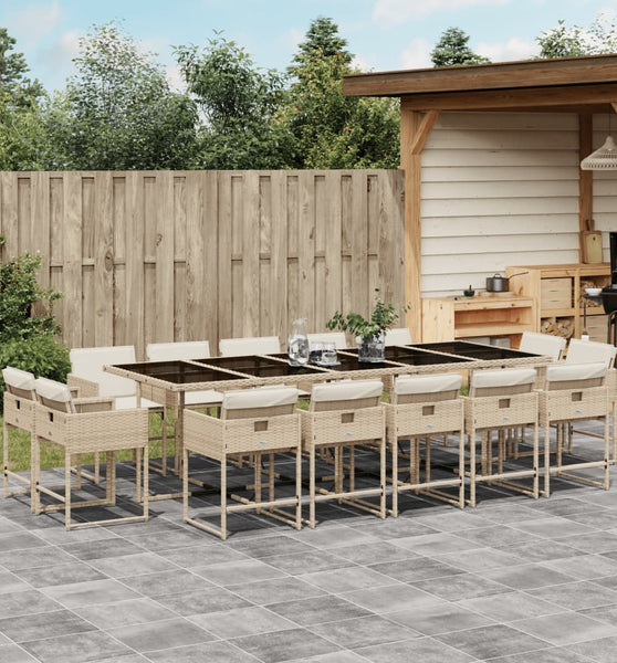 15-tlg. Garten-Essgruppe mit Kissen Beige Poly Rattan
