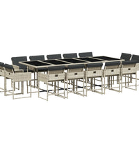 15-tlg. Garten-Essgruppe mit Kissen Hellgrau Poly Rattan