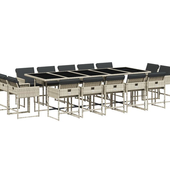 15-tlg. Garten-Essgruppe mit Kissen Hellgrau Poly Rattan