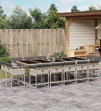 15-tlg. Garten-Essgruppe mit Kissen Hellgrau Poly Rattan
