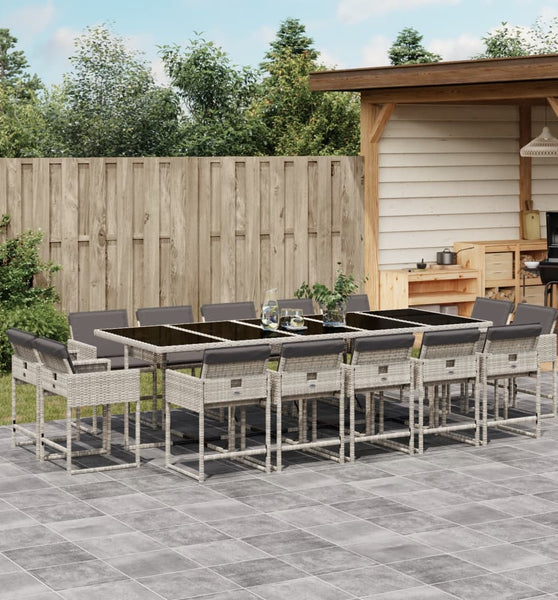15-tlg. Garten-Essgruppe mit Kissen Hellgrau Poly Rattan