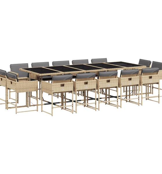 15-tlg. Garten-Essgruppe mit Kissen Beigemischung Poly Rattan