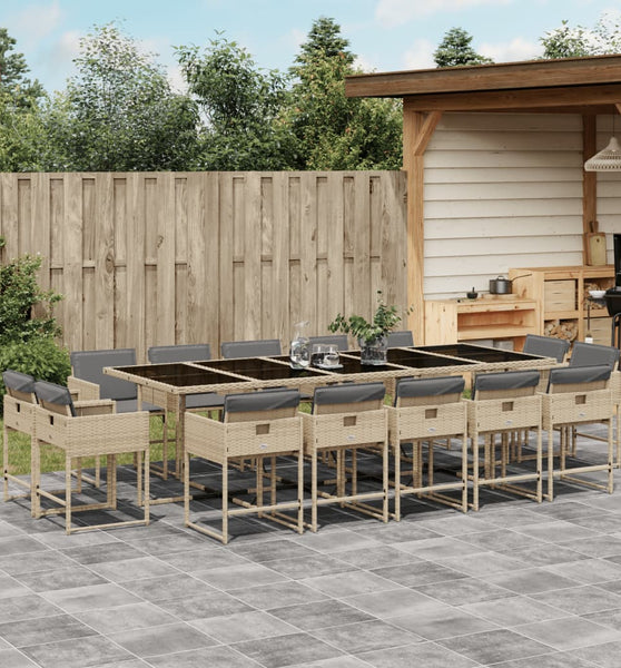 15-tlg. Garten-Essgruppe mit Kissen Beigemischung Poly Rattan