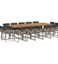 15-tlg. Garten-Essgruppe mit Kissen Grau Poly Rattan