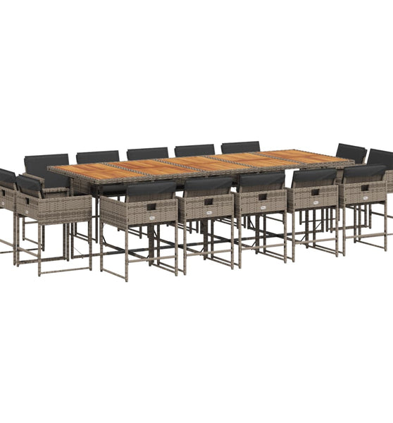 15-tlg. Garten-Essgruppe mit Kissen Grau Poly Rattan