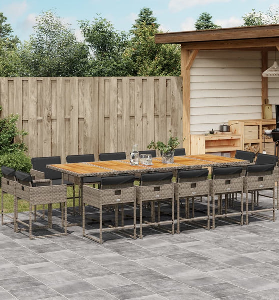 15-tlg. Garten-Essgruppe mit Kissen Grau Poly Rattan