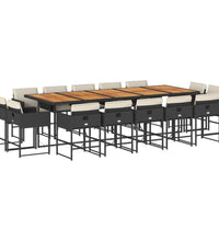 15-tlg. Garten-Essgruppe mit Kissen Schwarz Poly Rattan