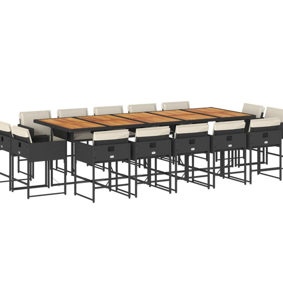 15-tlg. Garten-Essgruppe mit Kissen Schwarz Poly Rattan