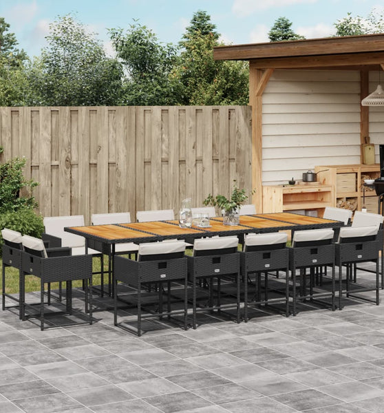 15-tlg. Garten-Essgruppe mit Kissen Schwarz Poly Rattan