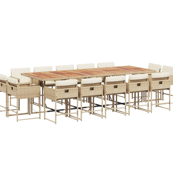 15-tlg. Garten-Essgruppe mit Kissen Beige Poly Rattan
