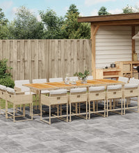 15-tlg. Garten-Essgruppe mit Kissen Beige Poly Rattan