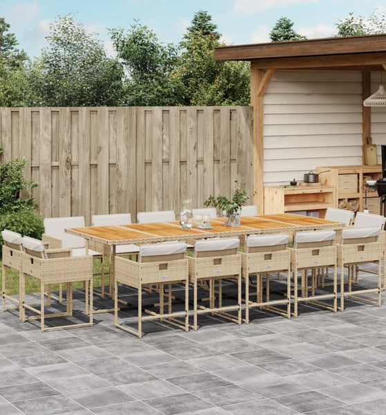 15-tlg. Garten-Essgruppe mit Kissen Beige Poly Rattan