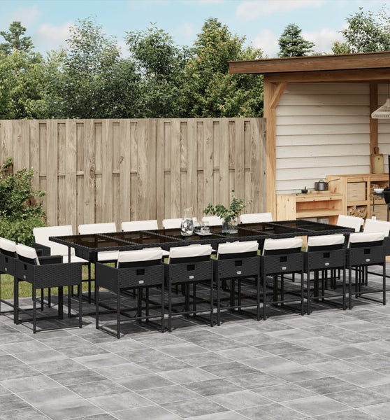 17-tlg. Garten-Essgruppe mit Kissen Schwarz Poly Rattan
