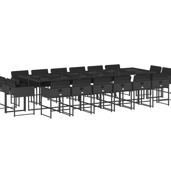 17-tlg. Garten-Essgruppe mit Kissen Schwarz Poly Rattan